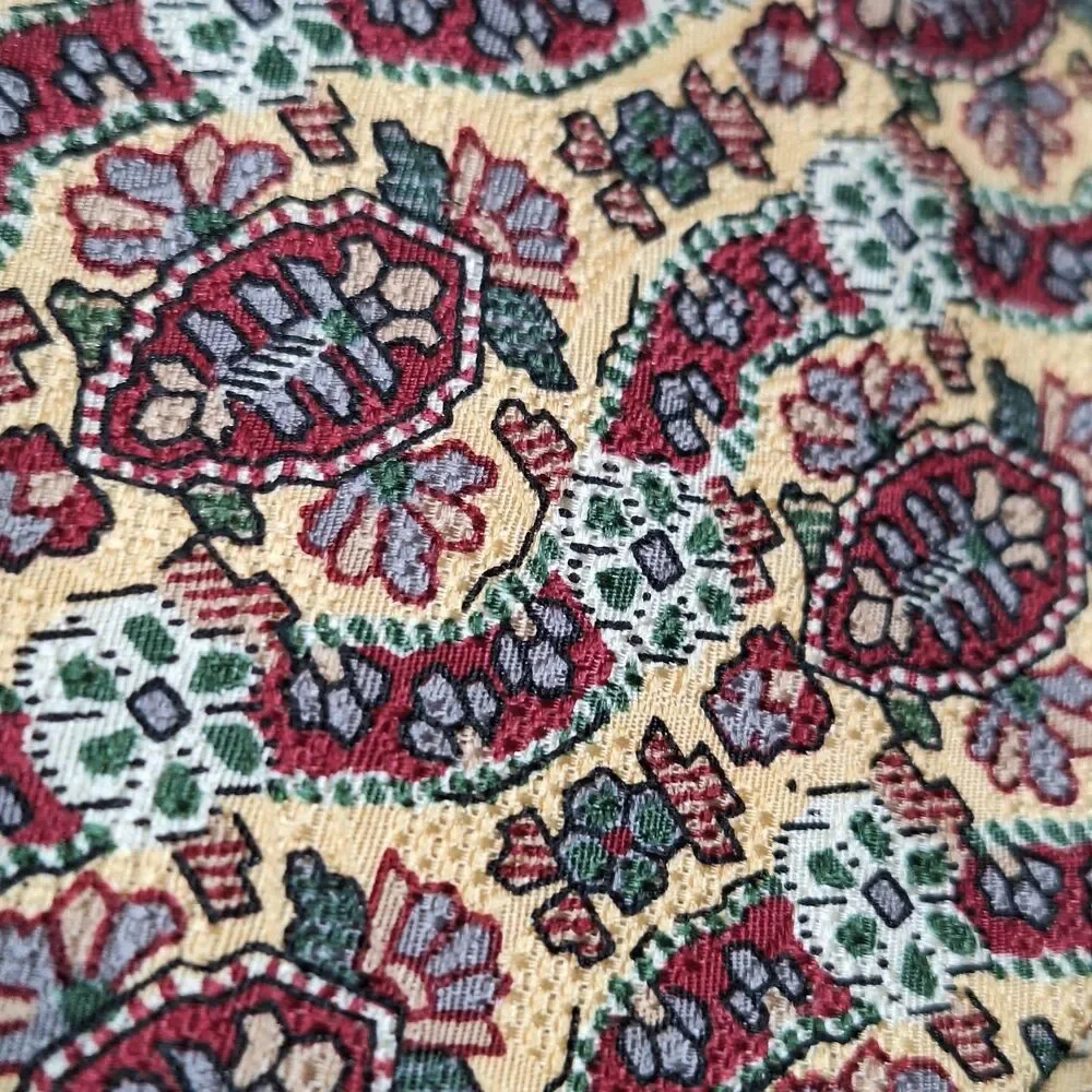 Zianetti Vintage Yellow Red Green Medallion Itallian Silk Tie Necktie Mens USA